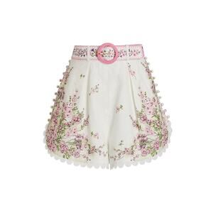 Zimmermann 'Jude' White Linen Belted Floral Shorts Size 1